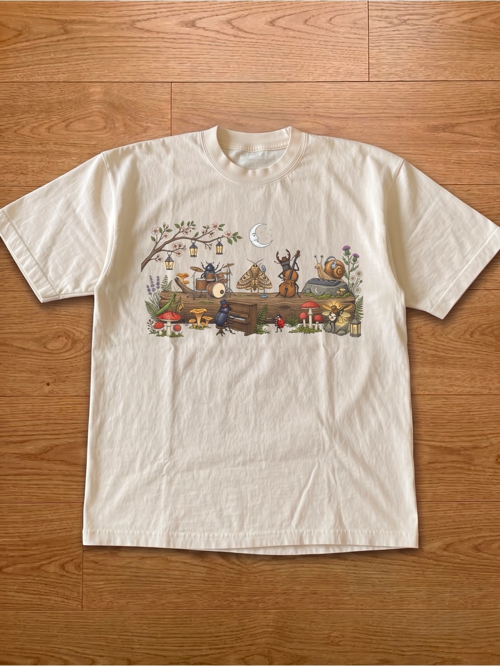 Cottagecore Insect Bug Band Playing Instruments Nature Cream Graphic T-Shirt